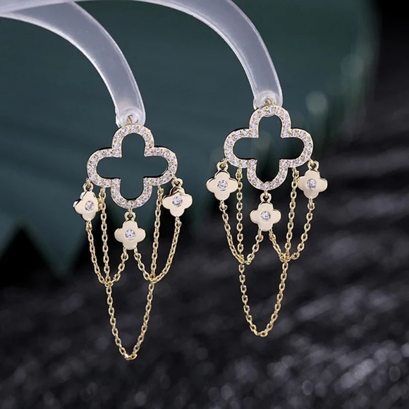 Gold Transparent flowers earrings - Picture 3 of 6